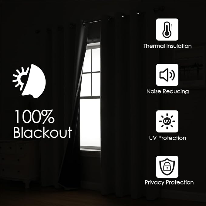 ChrisDowa 100% Blackout Curtains 102 inch Long for Bedroom with Black Liner, 2 Thick Layers Total Blackout Thermal Insulated Grommet Window Curtains 2 Panels Set (Mustard Yellow, 52 x 102 Inch)