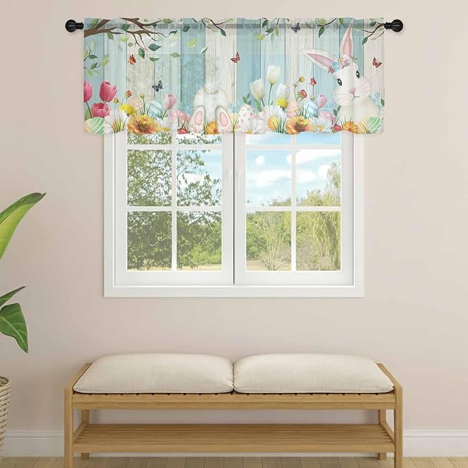 Easter Sheer Valances for Windows 54"x18", Light Filtering Kitchen Curtains - Image 4