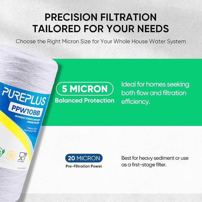 PUREPLUS 5 Micron 10 x 4.5 Whole House String Wound Sediment Filter - Image 5