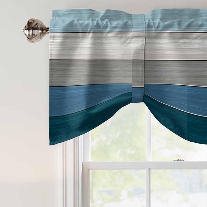 Blue Ombre Wooden Tie Up Valance Curtains - Image 4