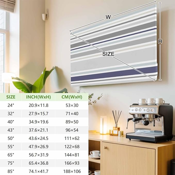 Minimalist Stripes Gray Blue Beige Indoor TV Cover, Elastic TV Screen Protector - Image 4