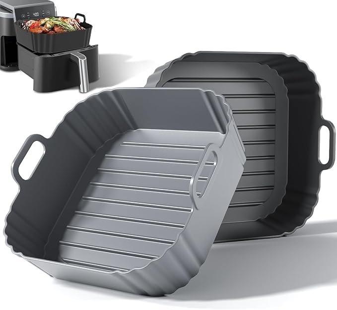 Square Silicone Air Fryer Liners 2 Pack, 8.5 Inch Reusable Air Fryer Liners by Masgarlan