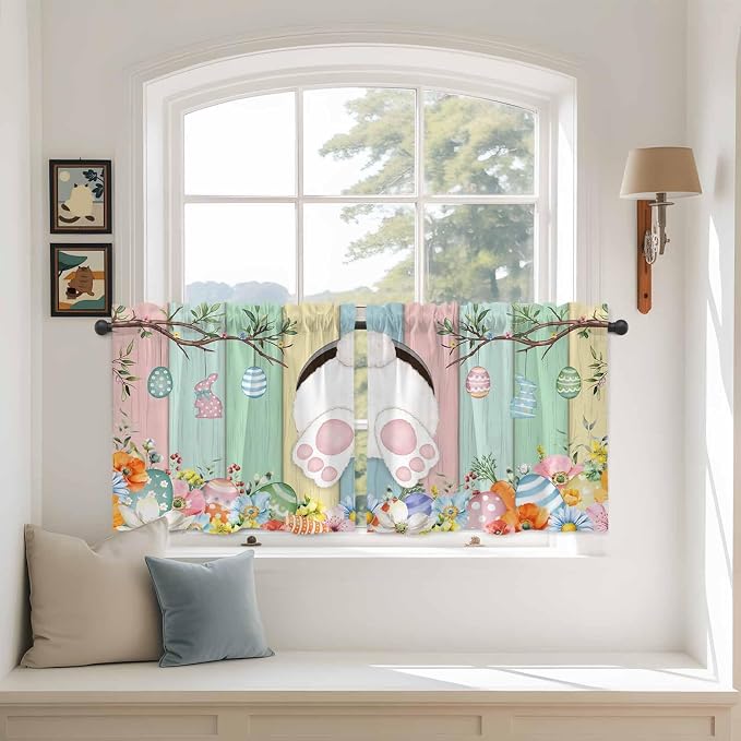 Easter Kitchen Tier Curtains 24 Inch Long 2 Panel Set, Rod Pocket Cafe Small by Unknown