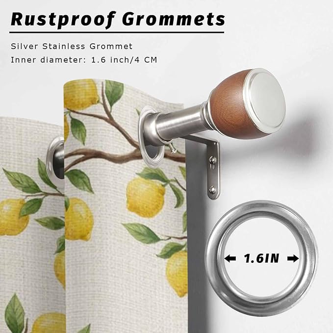 Summer Outdoor Curtains for Patio Lemon Gnome Leaf Linen Texture Waterproof - Image 2