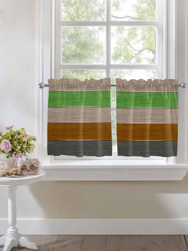 Farm Gray Green Brown Wood Grain Window Valance Curtains, Rustic Wooden Plank - Image 5