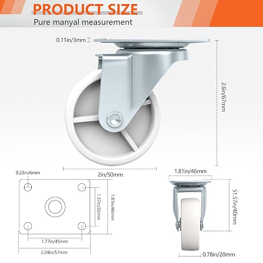 2 Inch Fixed and Swivel Casters Set of 4 - Image 2