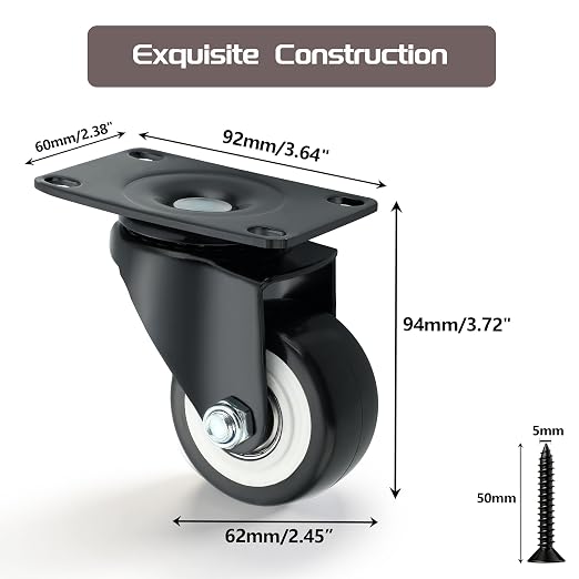 Alise Caster Wheels, 2.5" Swivel Caster Set of 4 Steel Core Rubber Heavy Duty - Image 2