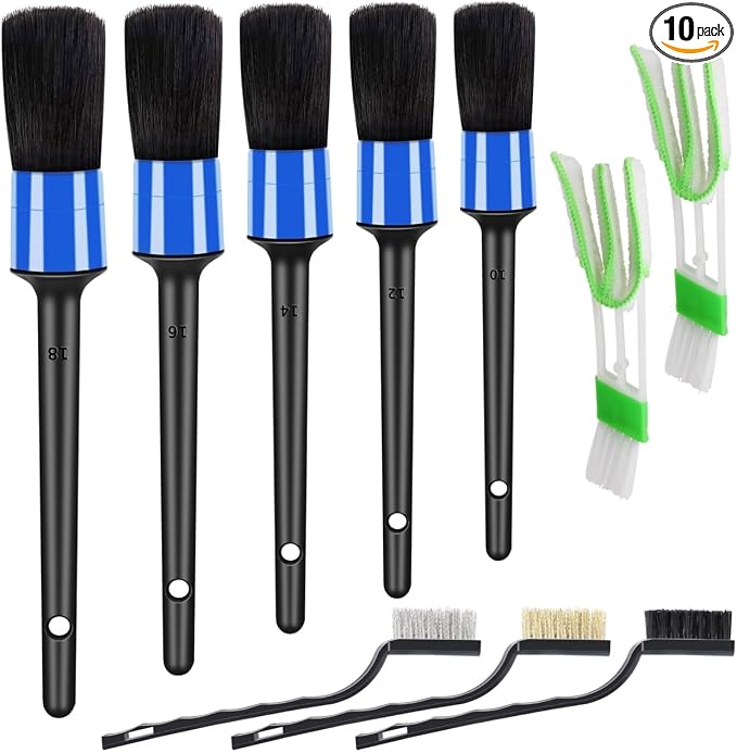HMPLL 10pcs Detailing Brush Set, Including 5 car Cleaning Brush, 3 Wire Brush by LOKEME-USDirect