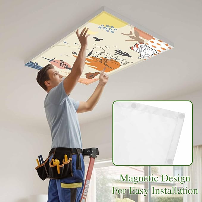 Fluorescent Light Covers for Ceiling Lights Boho Abstract Geometric Magnetic - Image 3