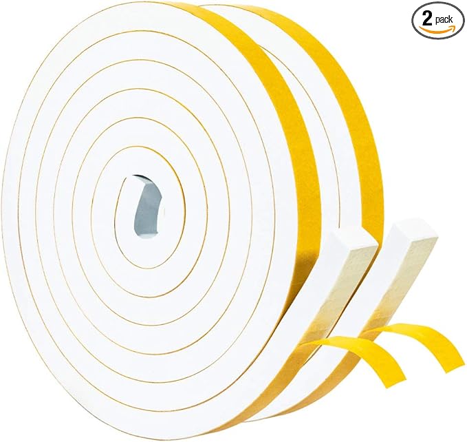 Yotache White Foam Insulation Tape 1/2" x1/2", Rubber Weather Stripping Seal by yotache