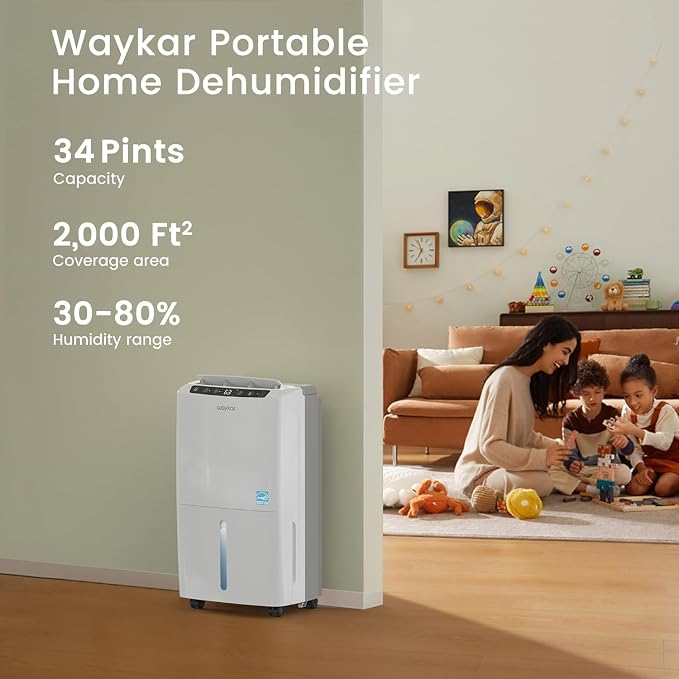 Waykar 2, 000 Sq. Ft. 34 Pints 2025 Most Efficient Energy Star Dehumidifier - Image 3