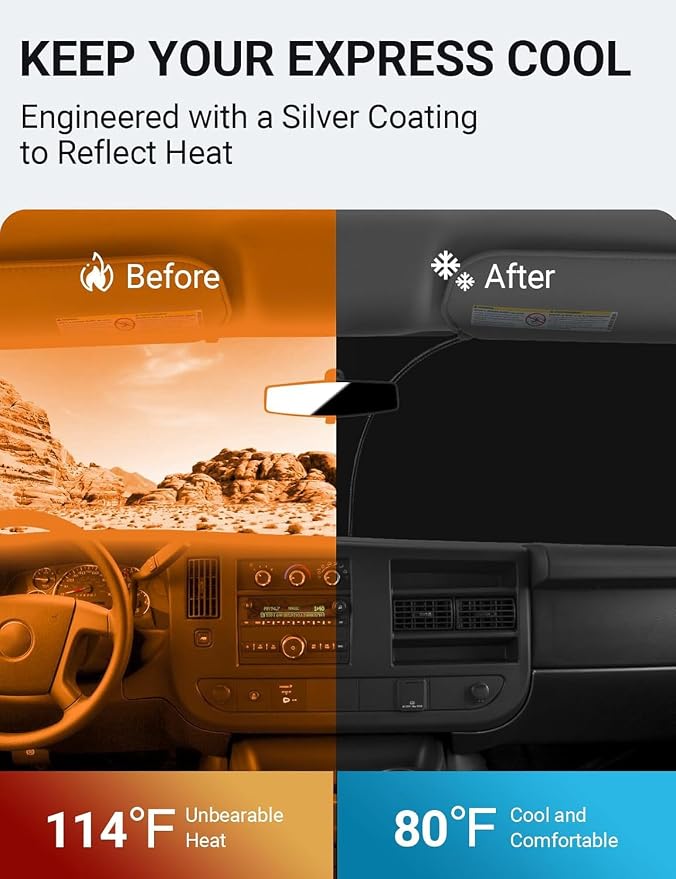 Proadsy Windshield Sun Shade Custom Fit 1996-2025 2026 Chevrolet Express Cargo - Image 3