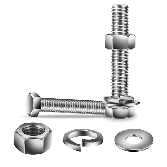 1/4-20 x 4" Hex Head Screw Bolt, Nuts, Flat & Lock Washers, 20Pcs 18-8 (304) Stainless Steel, Fully Threaded, by SG TZH