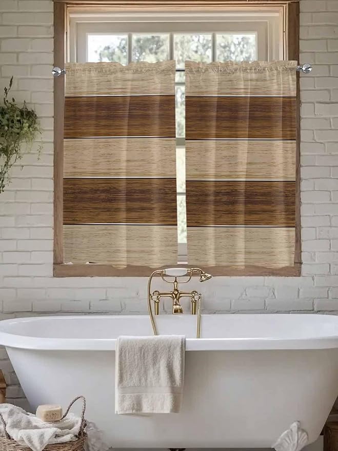 Retro Country Brown Wooden Board Window Valance Curtains, Farmhouse Gradient - Image 6
