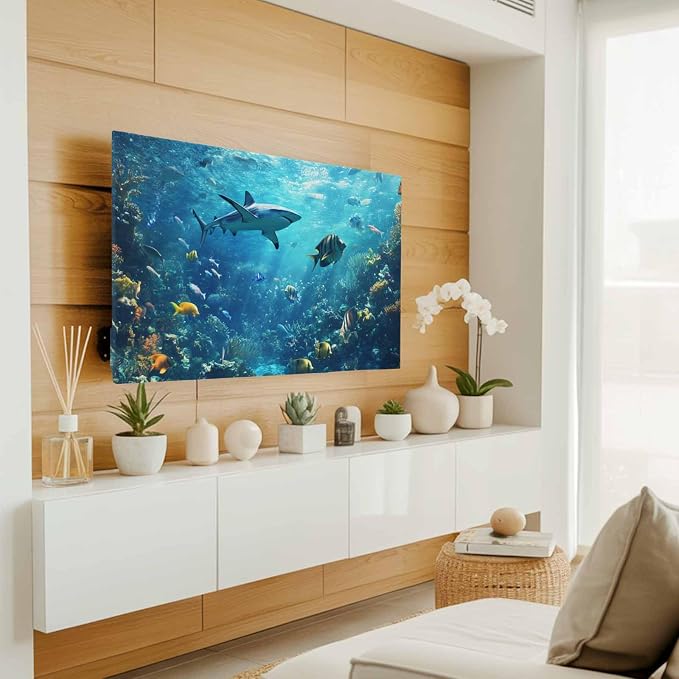 Underwater World Ocean Shark Fish Indoor TV Cover, Elastic TV Screen Protector - Image 2