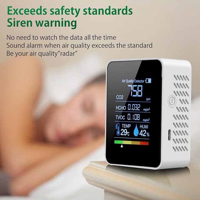 5-in-1 Smart Indoor Air Quality Monitor Real-Time CO2, Temp & Humidity on Color - Image 5