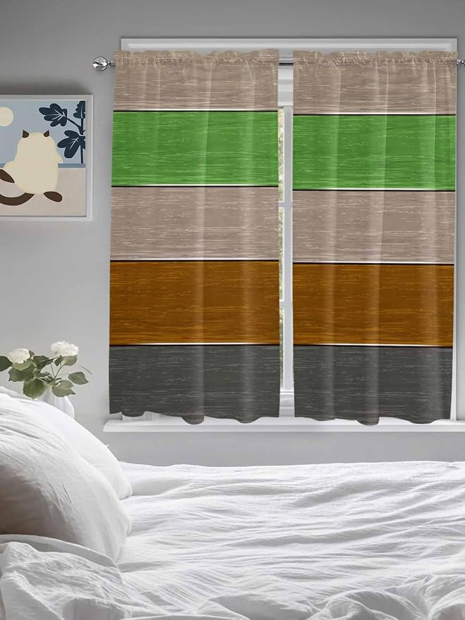Farm Gray Green Brown Wood Grain Window Valance Curtains, Rustic Wooden Plank - Image 5