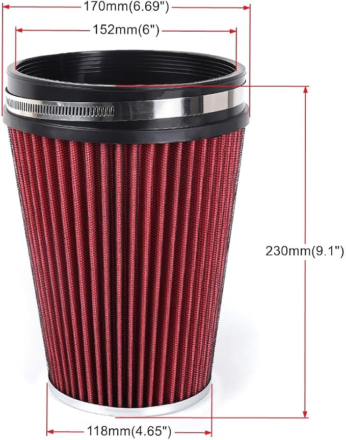 6" 152 mm High Flow Inlet Air Filter, Air Intake Cone Filter Replacement - Image 6
