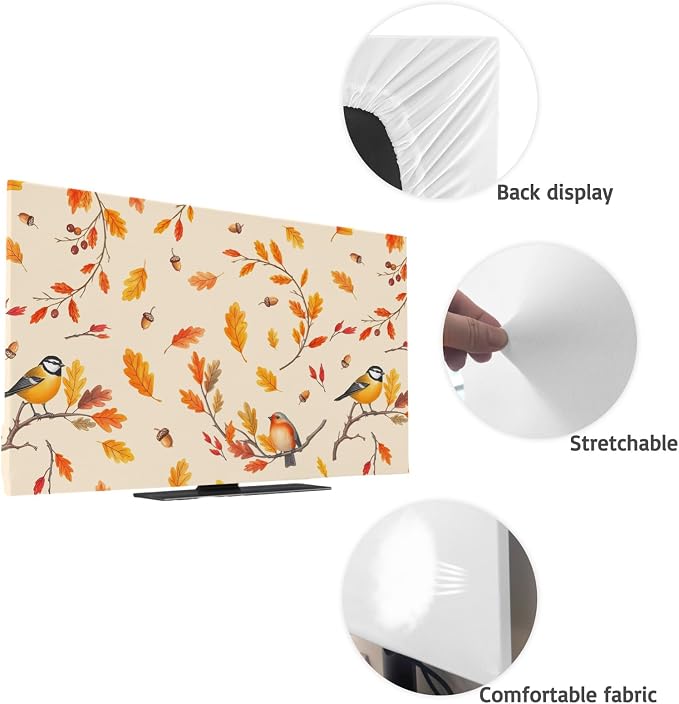 Thanksgiving Autumn Sparrows on Orange Indoor TV Cover, Elastic TV Screen - Image 7