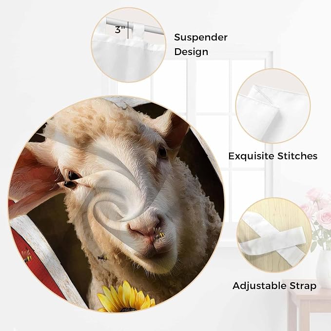 Sheep Sunflower Bedroom Curtains 63 Inch Length, Window Curtains Tab Top - Image 6