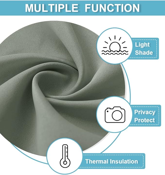 RYB HOME Short Grayish Green Blackout Curtains for Small Bedroom Window, Insulating UV Blocking Drapes for Kitchen Cafe Basement, Privacy Tiers for Bathroom Window, Width 42 by Length 36, Set of 2
