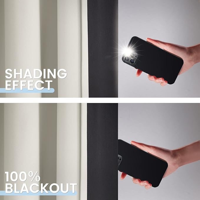 SimpleHome 100% Blackout Curtains for Bedroom,Thermal Insulated Cream Grommet Window Drapes Room Darkening Curtains for Living Room with Black Back,38 x 84 Inch,2 Panels