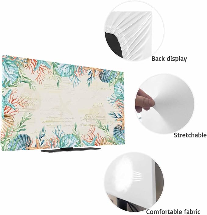 Ocean Starfish Coral Shell Indoor TV Cover, Elastic TV Screen Protector Summer - Image 7
