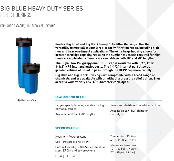 Pentair Pentek 150236 Big Blue Filter Housing, 1 1/2" NPT #20 Whole House Heavy - Image 2