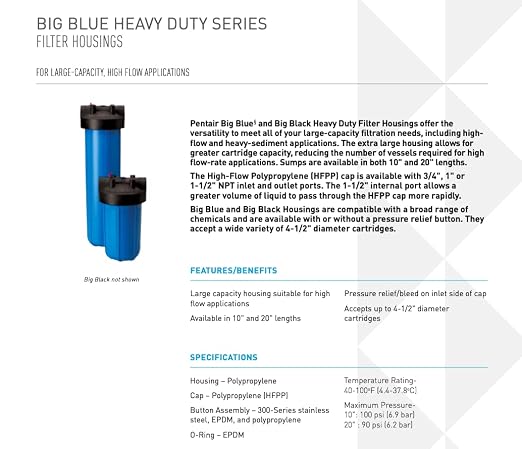 Pentair Pentek 150470 Big Blue Filter Housing, 3/4" NPT #10 Whole House Heavy - Image 2