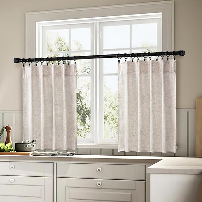 MIULEE Farmhouse Kitchen Curtains 30 Inch Length 2 Panels, Soft Thick Linen Textured Natural White Semi Sheer Light Filtering Short Cafe Tier Curtains for Small Half Window Back Tab Rod Pocket