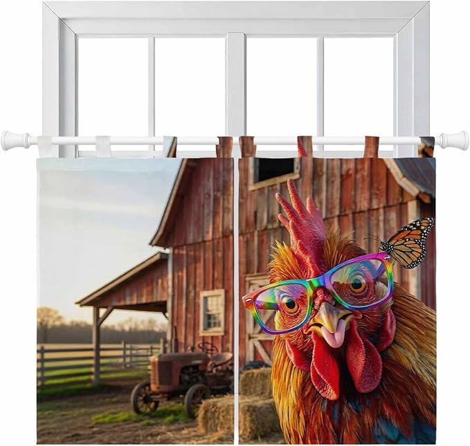 Farm Rooster Bedroom Curtains 63 Inch Length, Window Curtains Tab Top, by Unknown