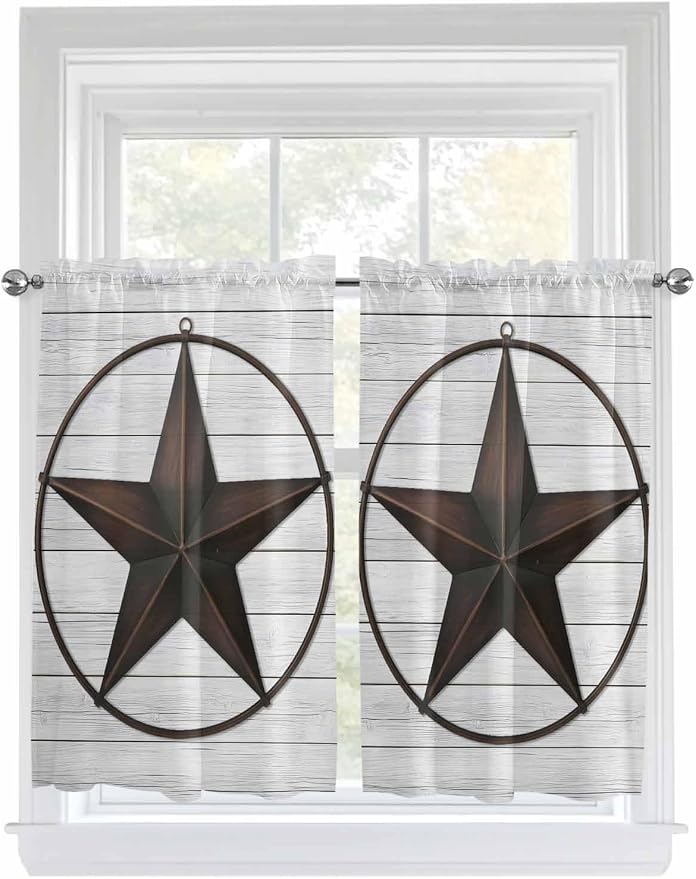Vintage Farm Western Star Window Valance Curtains, 2 Panel - Image 8