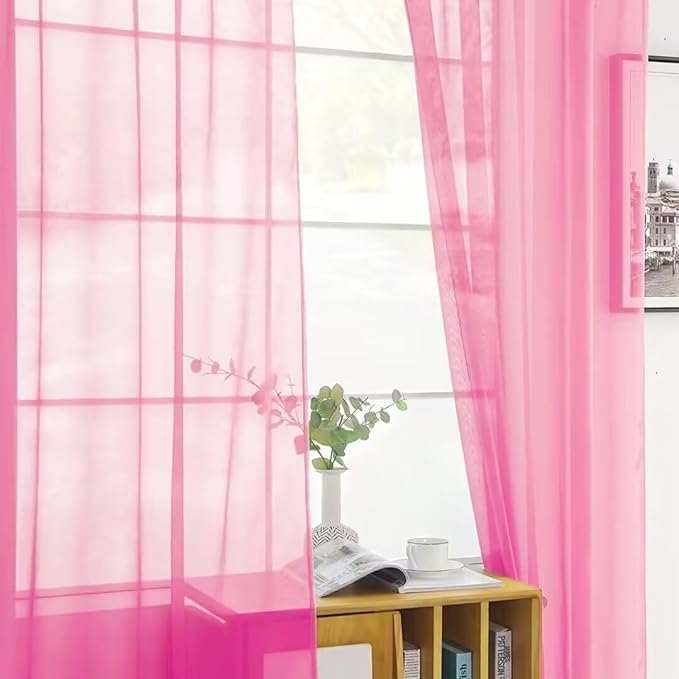 SpaceDresser Basic Rod Pocket Sheer Voile Window Curtain Panels Pink 1 Pair 2 Panels 70 Width 72 Inch Long for Kitchen Bedroom Children Living Room Yard（Pink, 70W x 72L）