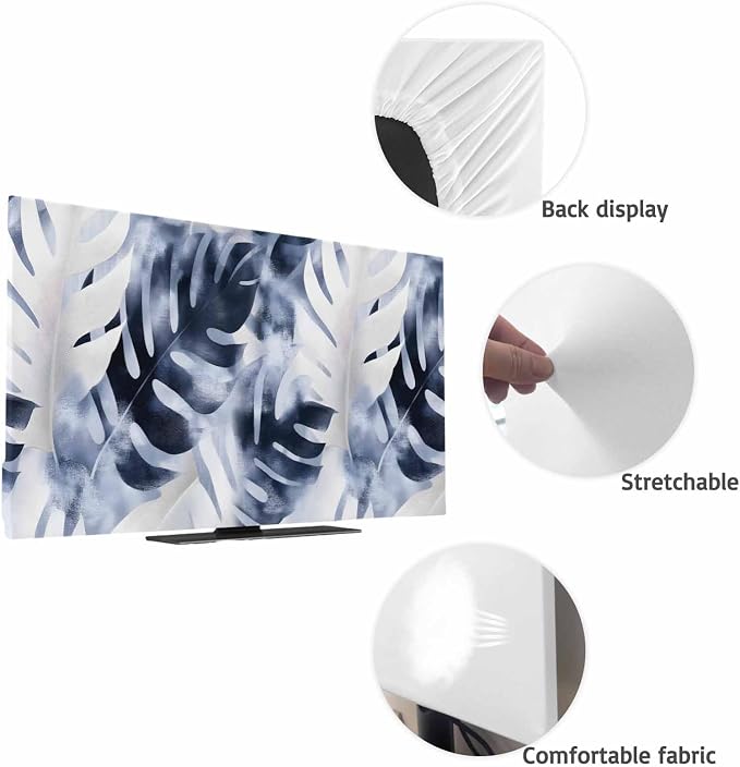 Farmhouse Blue Gray Leaf Indoor TV Cover, Elastic TV Screen Protector - Image 7