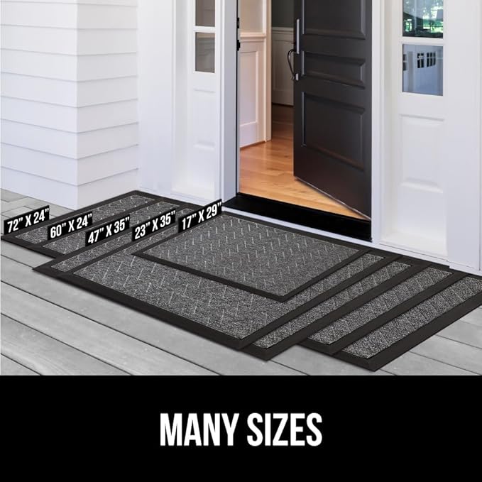 GORILLA GRIP 100% Waterproof All-Season WeatherMAX Doormat, 72x24, US Designed Natural Rubber, Stain and Fade Resistant, Low Profile Indoor Outdoor Door Mats, Easy Clean Patio Mat, Taupe Basket Weave