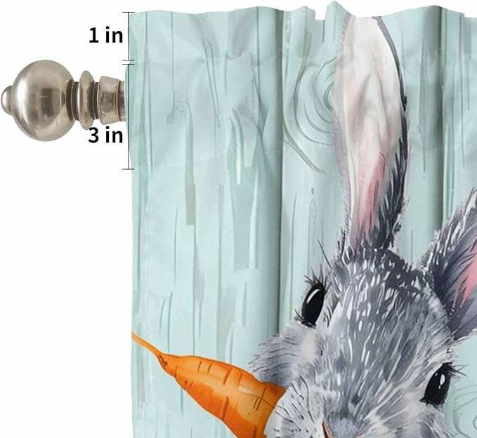 Easter Kitchen Curtain Set, Spring Rabbit Botanical Carrots Green Wooden Grain - Image 5
