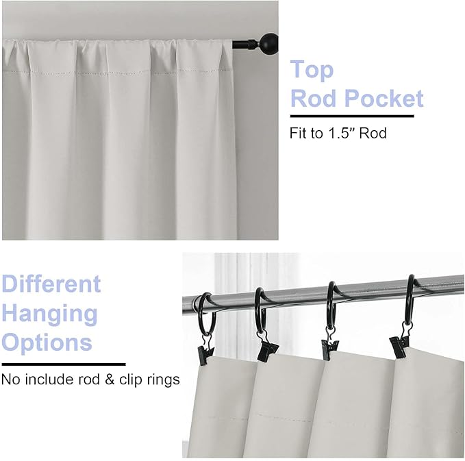 Simplebrand Ava Natural Blackout Curtains for Bedroom 84 Inch Length 2 Panels Set, Solid Thermal Insulated Privacy Living Room Window Treatment Curtains Blackout Drapes, W50 x L84 Inch, Natural