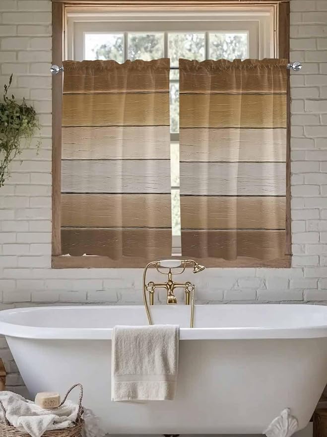 Vintage Brown Gradient Wood Grain Window Valance Curtains, Farmhouse Wood Barn - Image 5