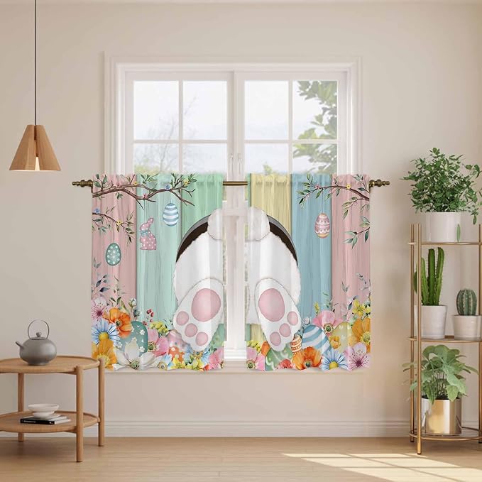 Easter Kitchen Tier Curtains 45 Inch Long 2 Panel Set, Rod Pocket Short Window - Image 3