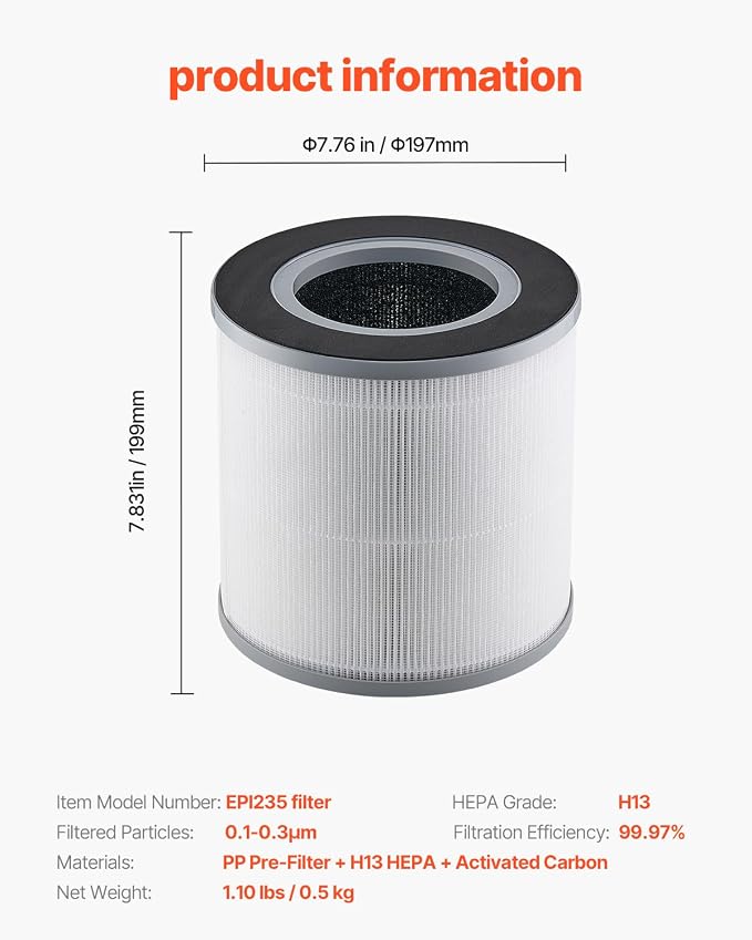 VEVOR Air Purifier Replacement Filter, 3-in-1 Compact & Lightweight Replacement - Image 6