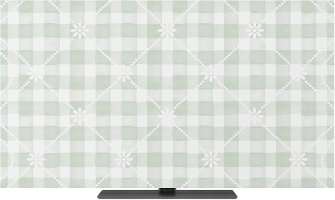Sage Green Plaid White Lattice Flower Indoor TV Cover, Elastic TV Screen by Unknown