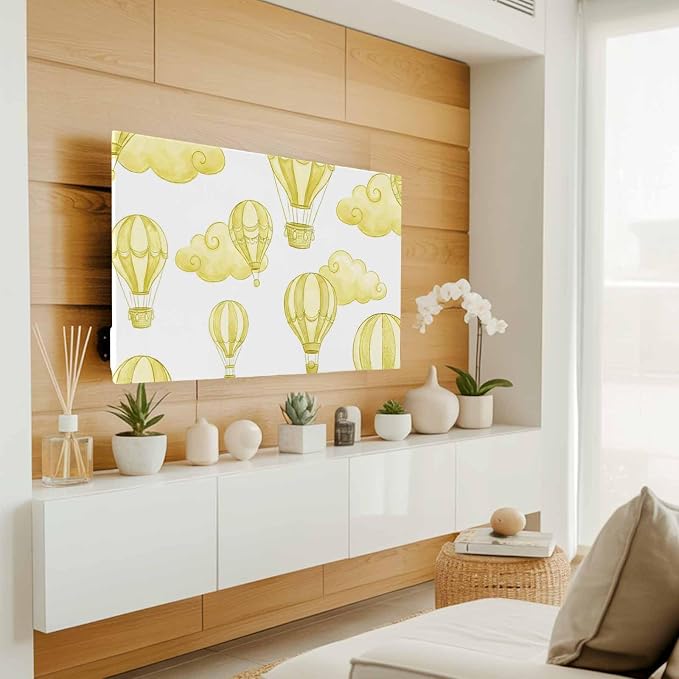 Abstract Yellow Hot Balloons Clouds Indoor TV Cover, Elastic TV Screen - Image 2