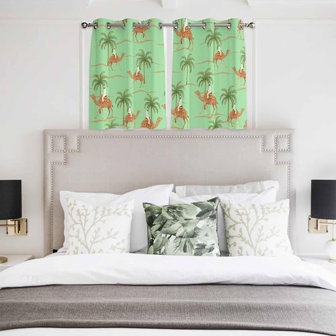 2 Panel Kitchen Cafe Curtains, Desert Camels Sunlight Filtering Nature Air - Image 4