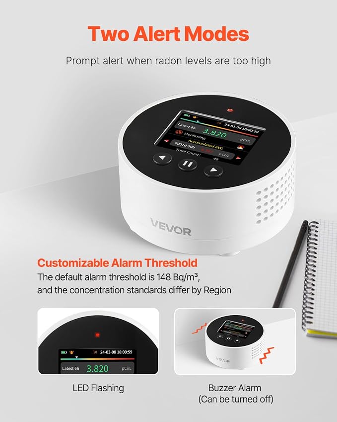 VEVOR Radon Detector for Home, Portable Radon Gas & Air Quality Monitor - Image 5