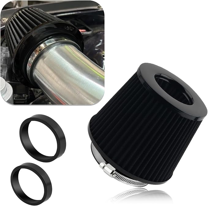 Cold Air Intake Filter with 76, 102mm Adapter Ring, Round Cone Air Filter by CXCCOI