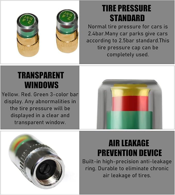 Yourkar 8 PCS Tire Pressure Monitor Valve Stem Caps, 2.4Bar 36PSI Car Tire - Image 4