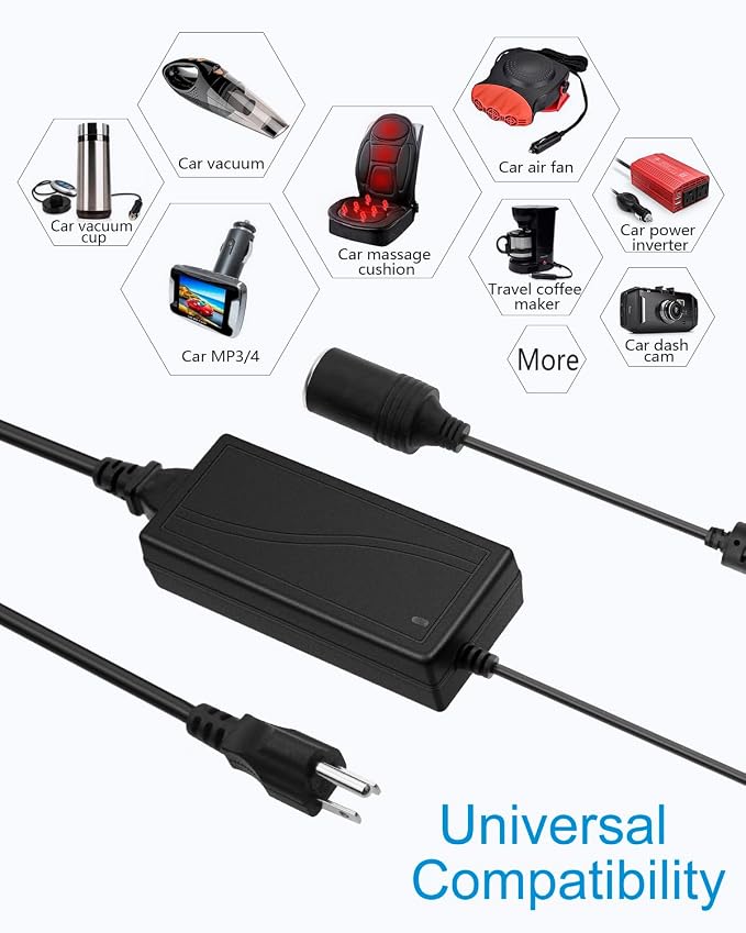 ALITOVE 110V to 12V Converter - 12V 5A 13.5FT Car Cigarette Lighter Adapter to - Image 3