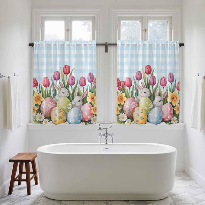 Easter Kitchen Tier Curtains 45 Inch Long 2 Panel Set, Rod Pocket Short Window - Image 5