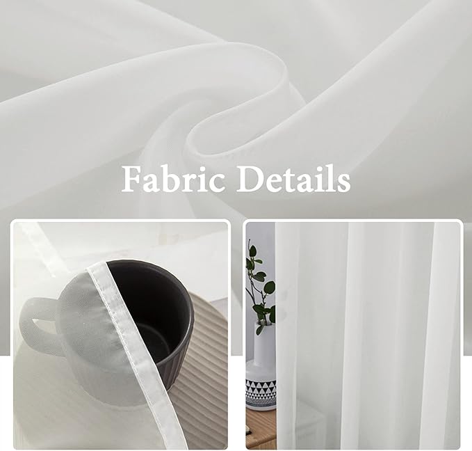 MIULEE 2 Panels Solid Color Sheer Window Curtains Elegant Window Voile Panels/Drapes/Treatment for Bedroom Living Room (54 X 102 Inches Ivory)