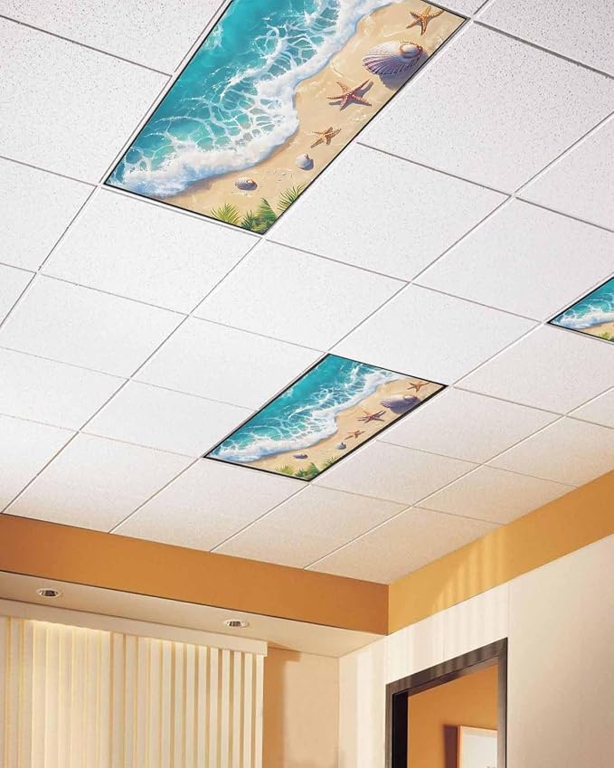 Ocean 1 Pcs Fluorescent Light Covers, Sandy Beach Marine Wave Seashell Magnetic - Image 2
